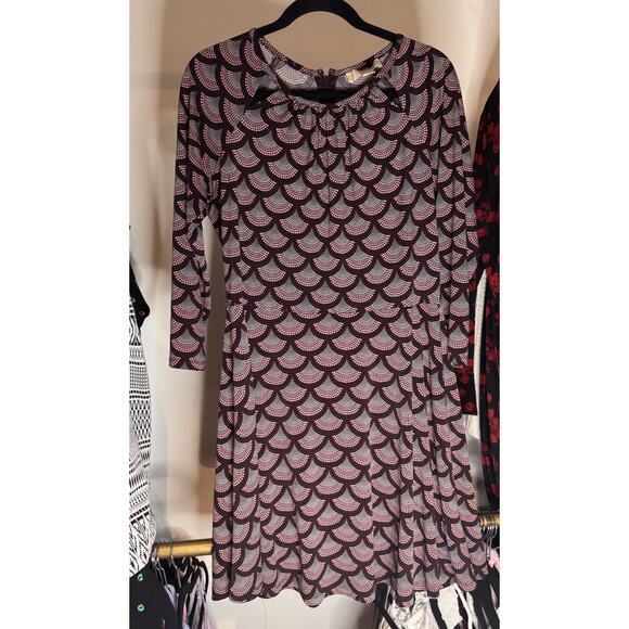 MICHAEL KORS Dress Pink‎ Black White Geometric Shape Long Sleeve Size Large ￼￼￼ - Picture 1 of 8